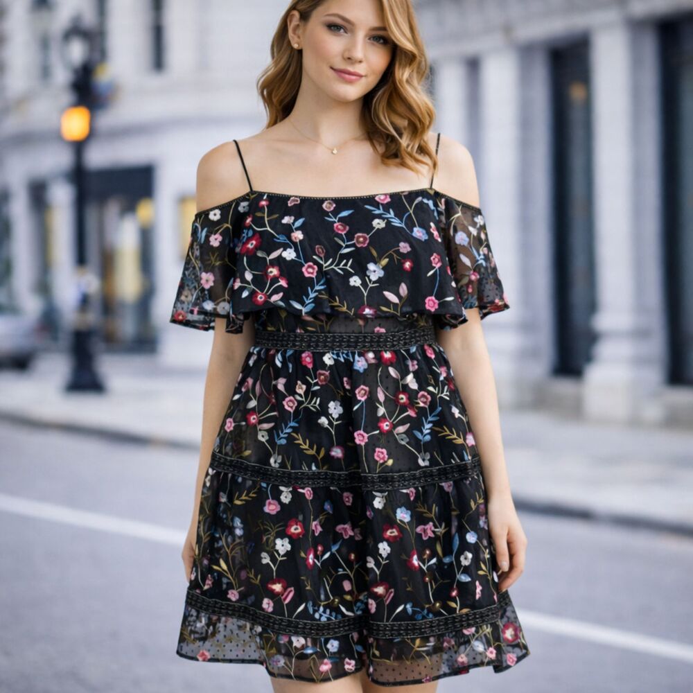 Adrianna Papell Floral Cold Shoulder Cocktail Fit & Flare Dress 6